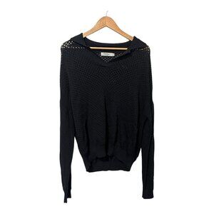 Katelyn Milan Sweater Women's Plus Size 3XL Open Knit Black Collared Pullover V